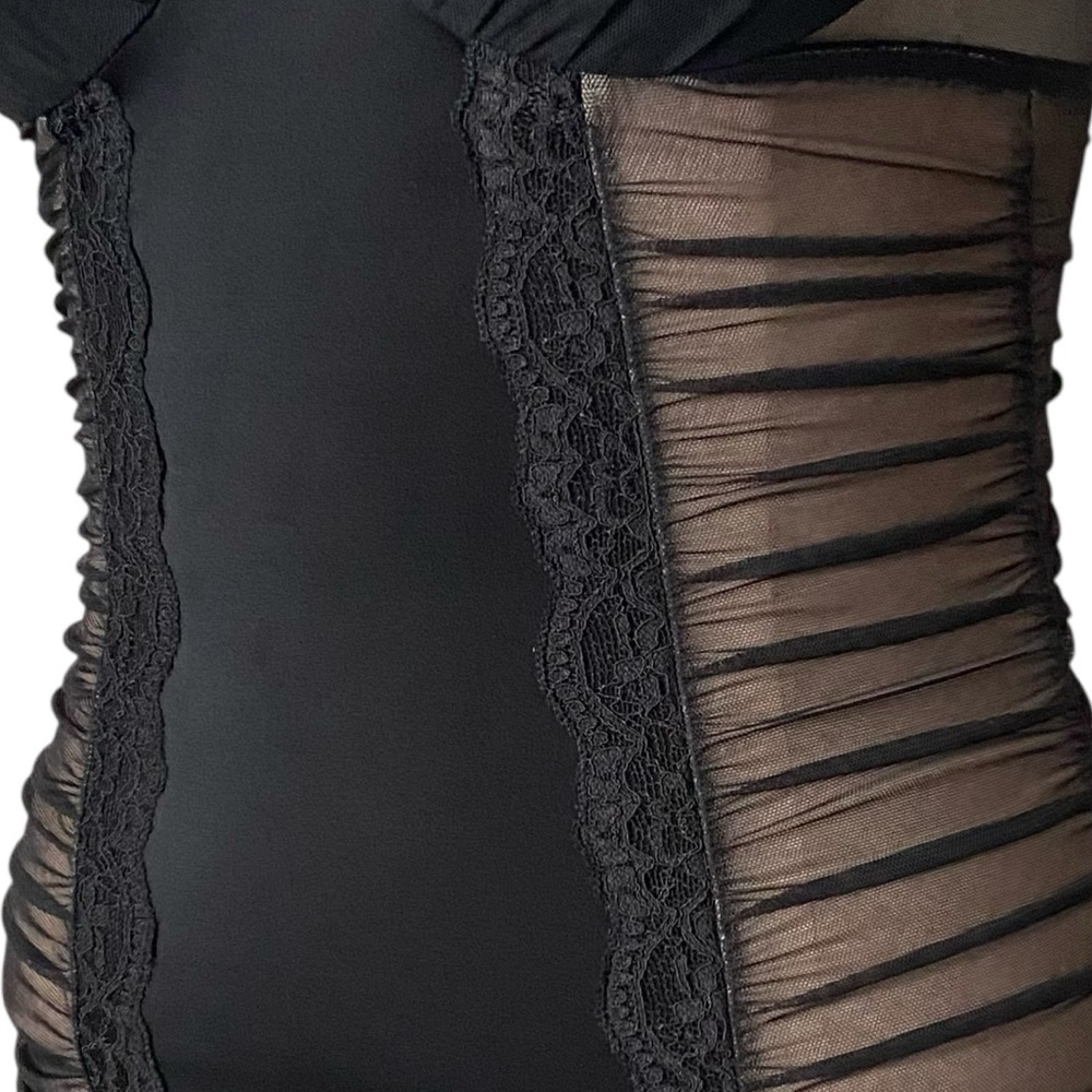 Victoria’s Secret Black Nude Sheer Mesh Nylon Lace Lingerie Bustier Teddy 34B - Picture 3 of 16